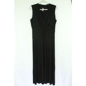 Jones New York Dress Large Black Midi Sleeveless Wrap Front Womens L